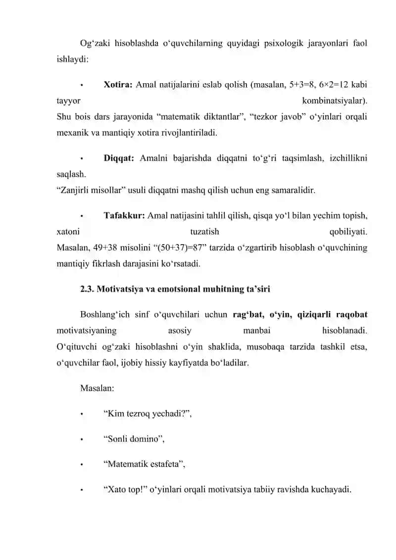 Boshlang‘ich sinflarda matematikadan og‘zaki hisoblashga o‘rgatish metodikasi 4
