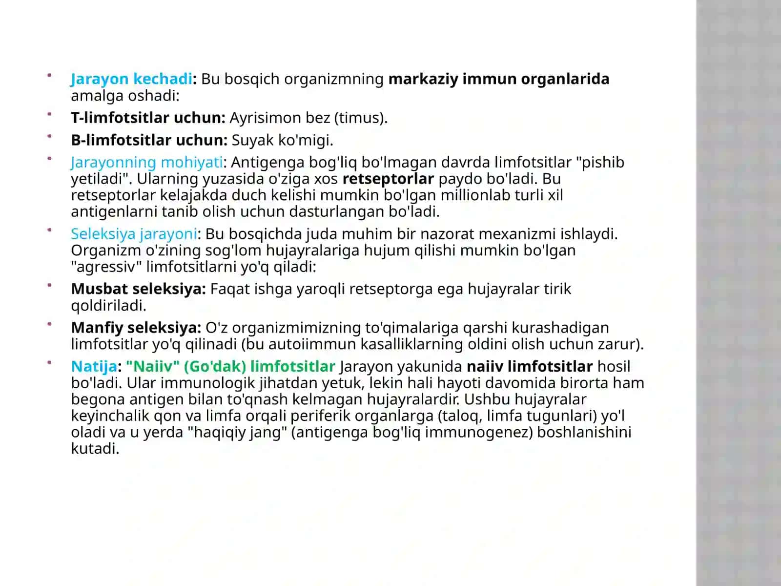 Timusdagi T-limfotsitlarning yetilish jarayoni (antigenga bog‘liqbo‘lmagan immunogenez) 4