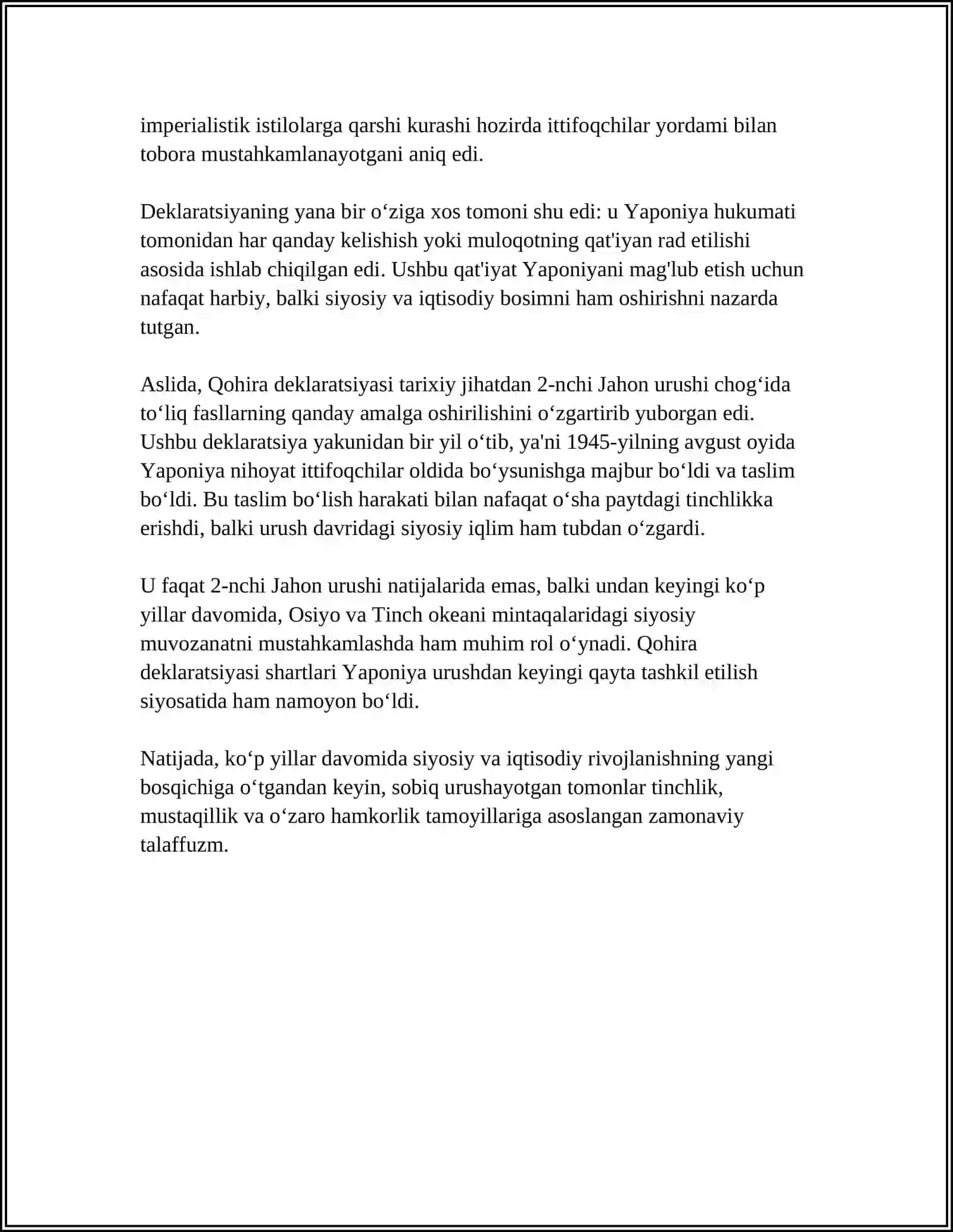 Qohira Deklaratsiyasi Tarixi va Mazmuni Borasida Tahliliy Maqola 4
