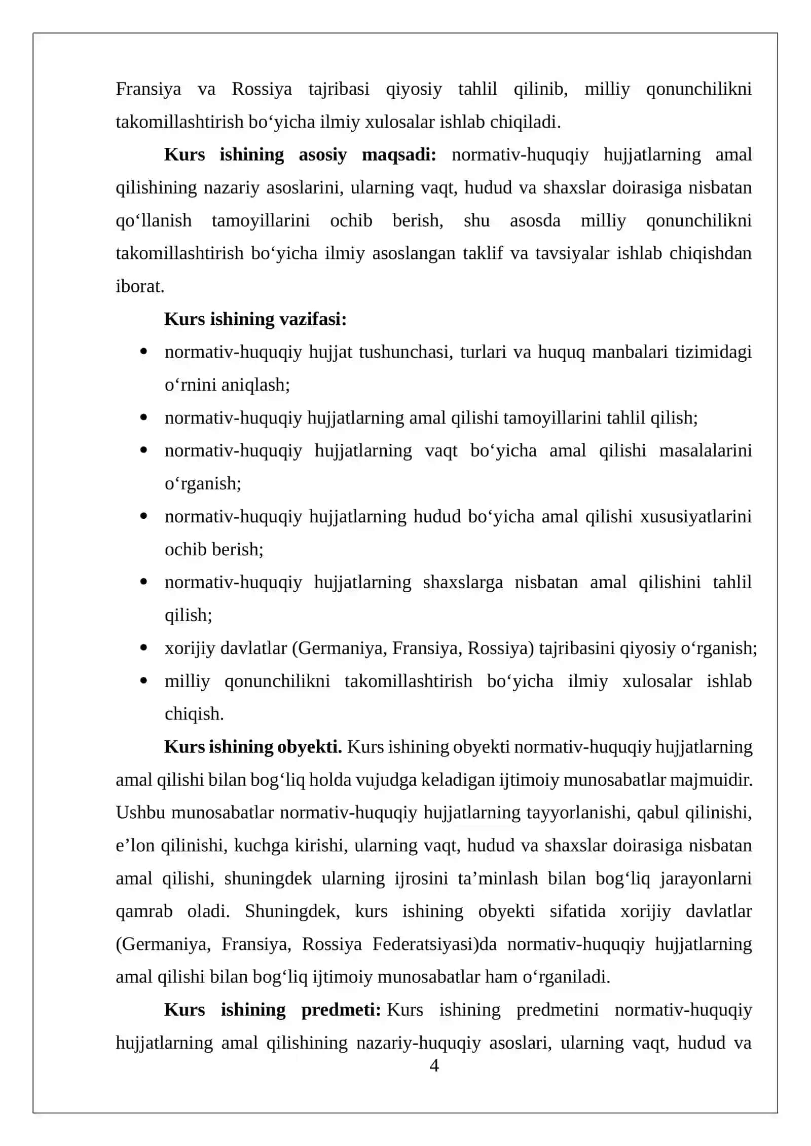 NORMATIV-HUQUQIY HUJJATLARNING VAQT, HUDUD VA SHAXSLARGA NISBATAN AMAL QILISHI 4