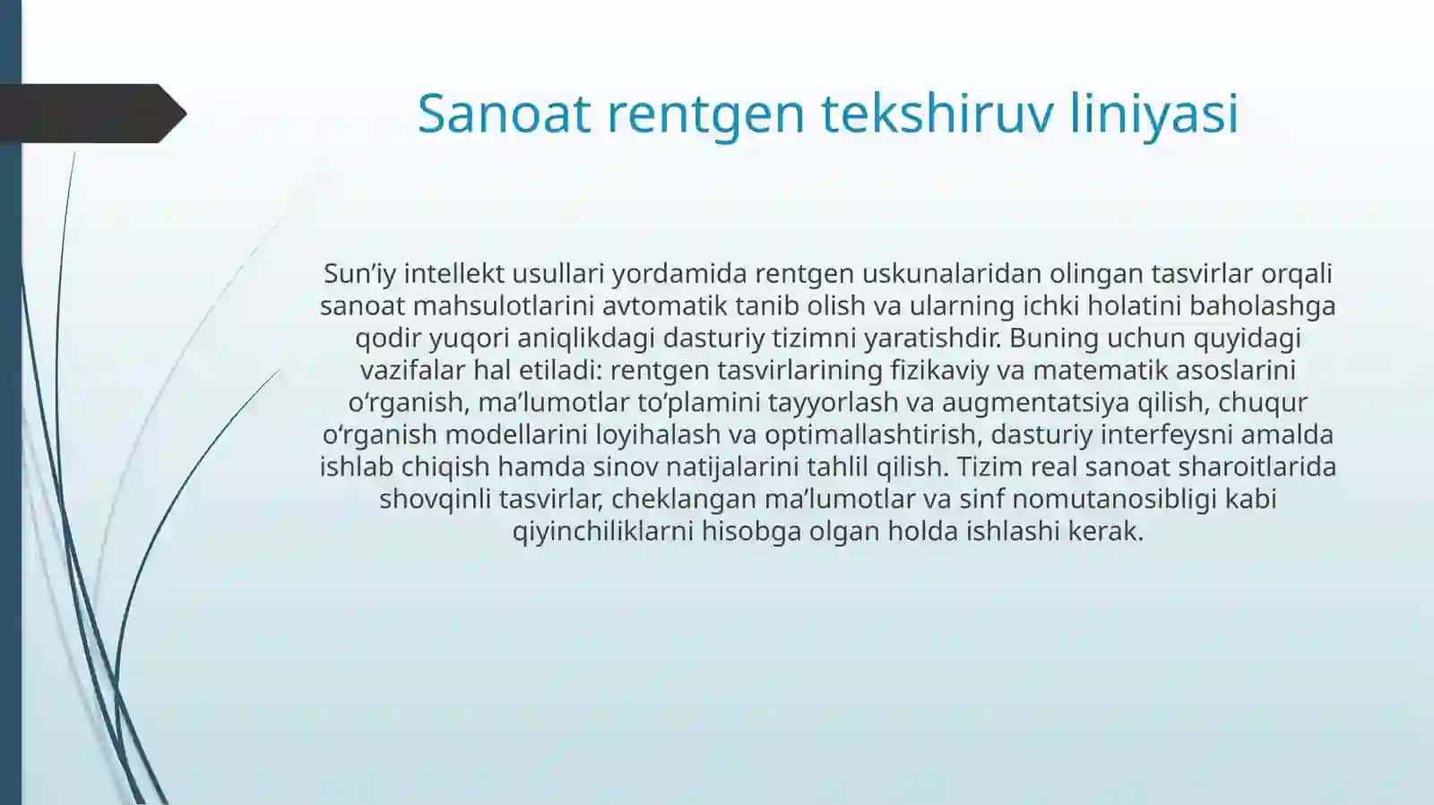 Sun’iy intellekt usullari asosida rentgen uskunalaridan olingan tasvirlardan mahsulotlarni tanib olish dasturini ishlab chiqish 4