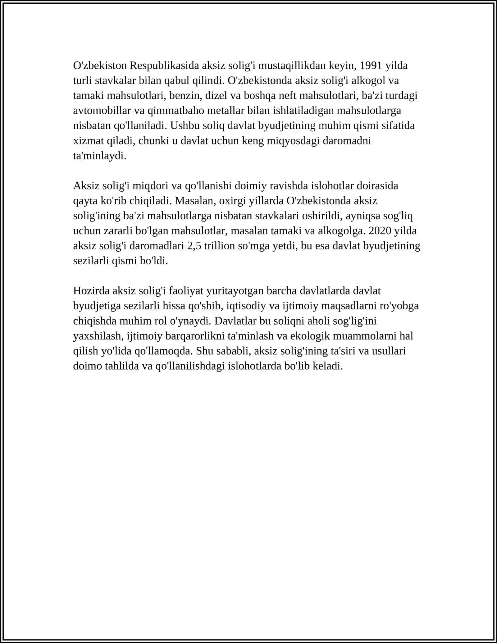 AKSIZ SOLIG'I VA UNING SOLIQ TIZIMIDA TUTGAN O'RNI 4
