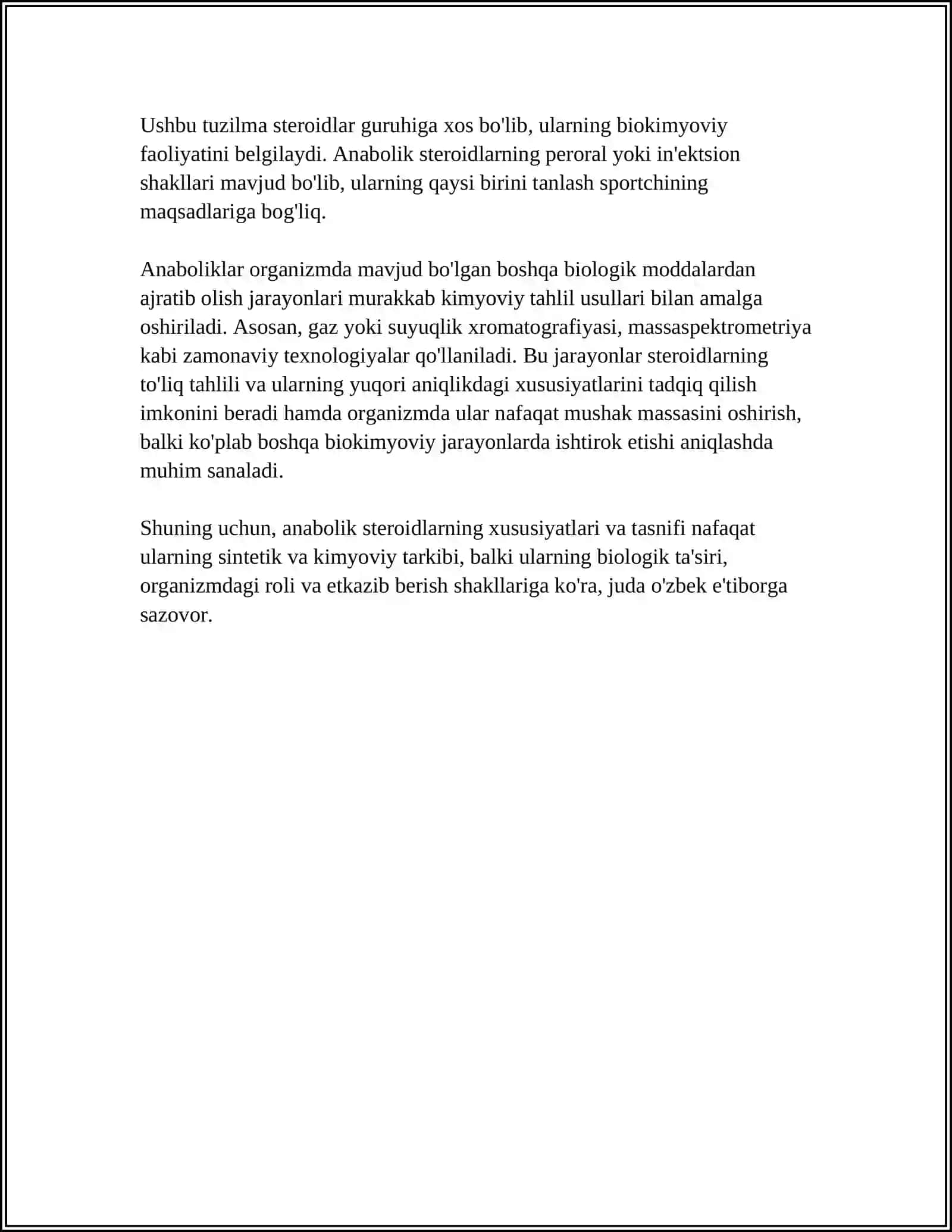 ANABOLIKLAR. BIOLOGIK OB'YEKTDAN AJRATIB OLISH VA TAHLIL QILISH 4