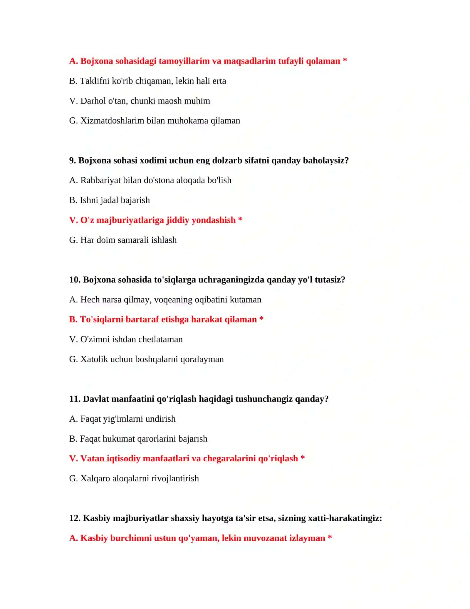 Bojxona Test Savollari 4