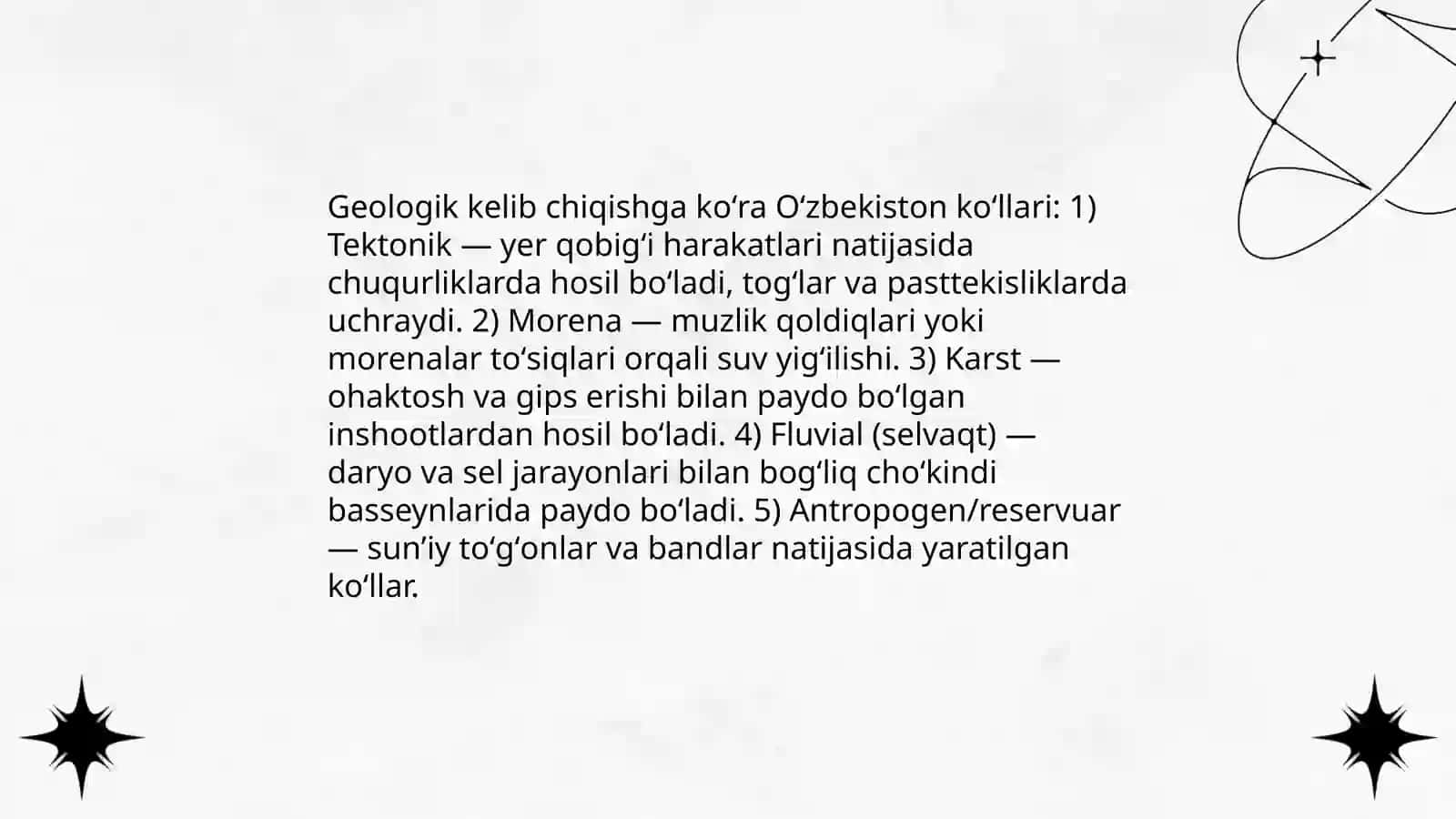Oʻzbekiston koʻllariga geografik tasnif 4