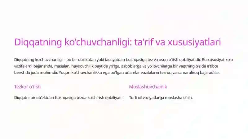 Diqqatning ko'chuvchanligi va taqsimlanishini o'rganish 4
