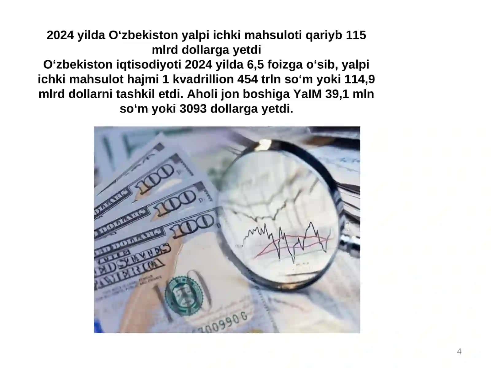 O‘zbekiston yalpi ichki mahsuloti 2024 yilda 4