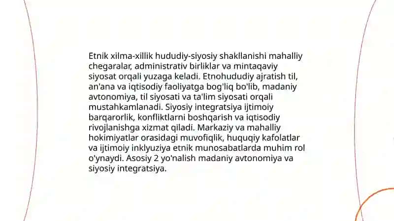 Etnik xilma xillikning jamiyat tarixi,taraqqiyoti va kelajagidagi o‘rni 4