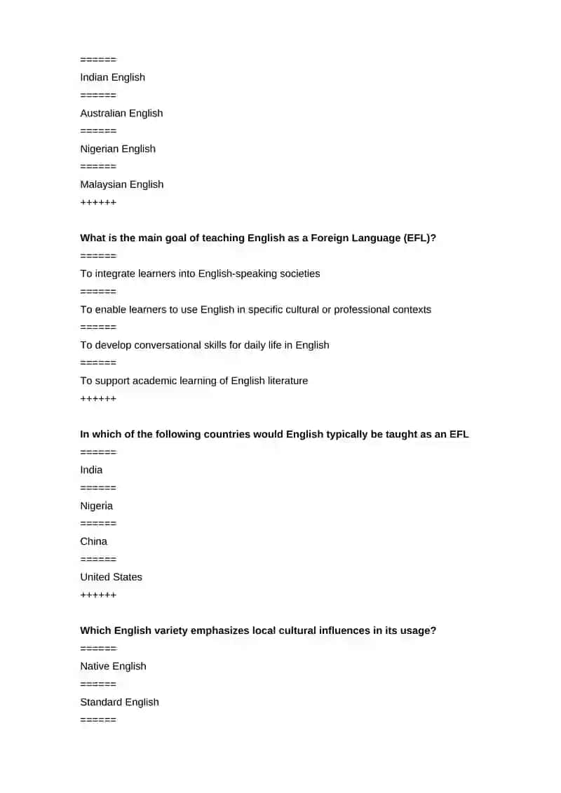 MULTIPLE CHOICE QUESTIONS FOR THE FINAL EXAMINATION ON ELTM COURSE 4