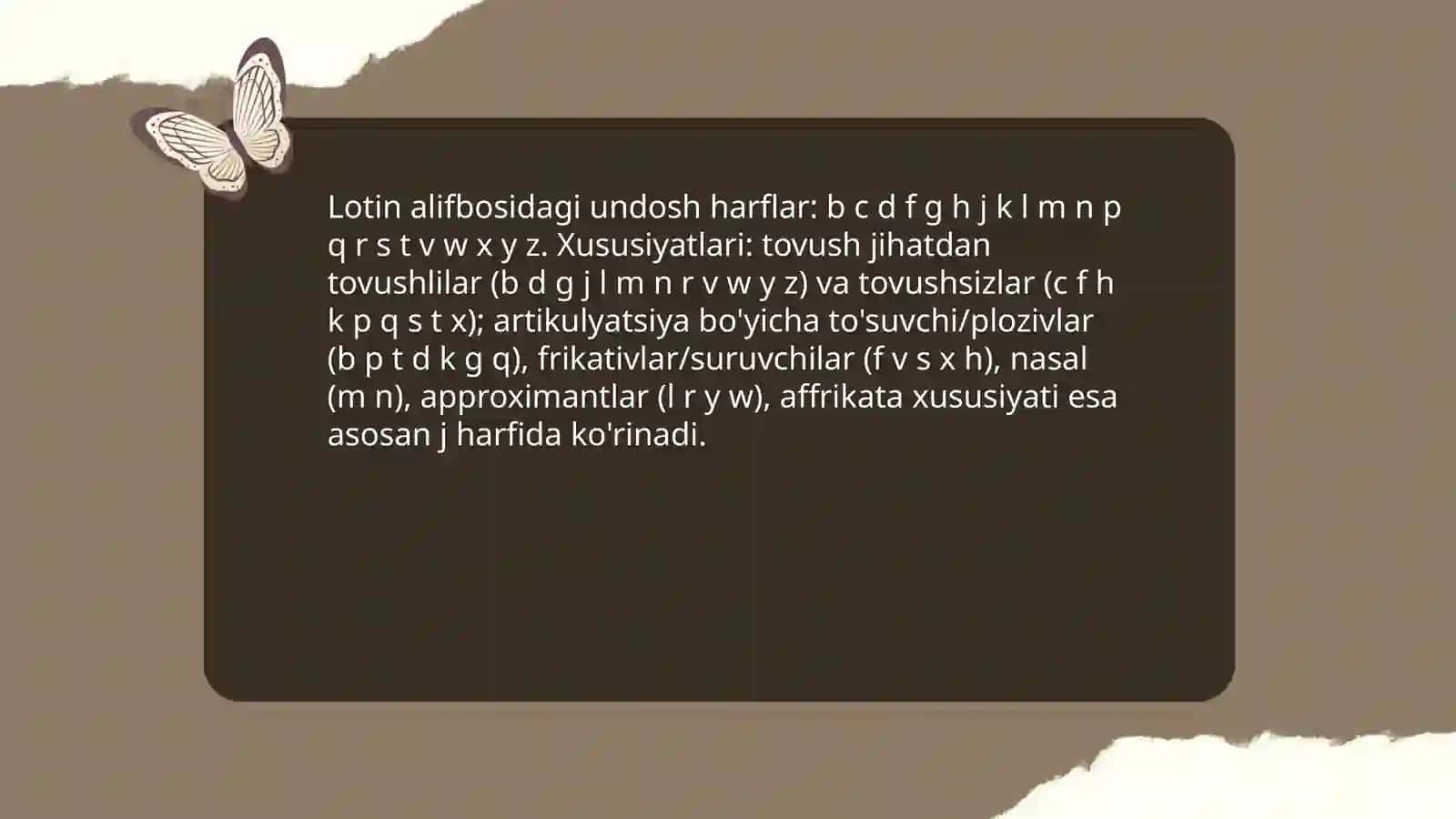 Lotin tilidan unli va undosh hariflar tasnifi 4