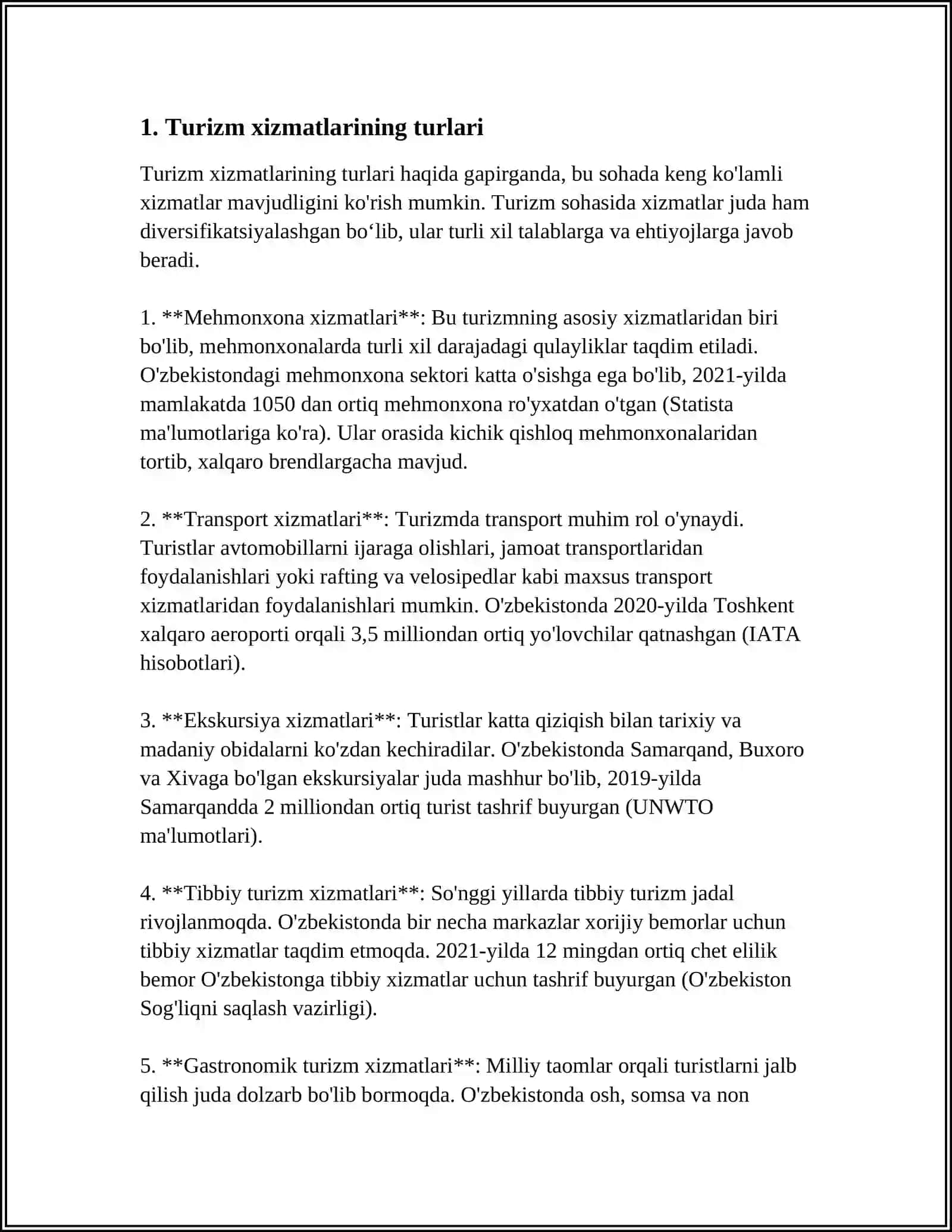 TURIZM XIZMATLAR BOZORINING RIVOJLANISH XUSUSIYATLARI 4