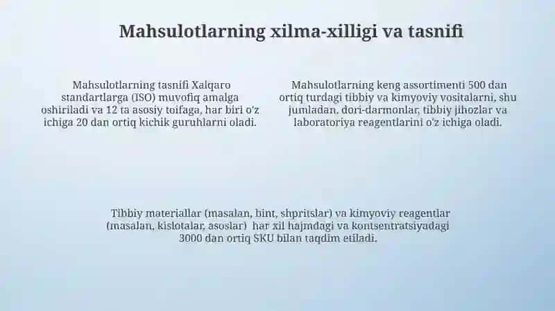 Xar xil turdagi tibbiyot vositalari va kimyoviy vositalari ulgurji savdosi 4