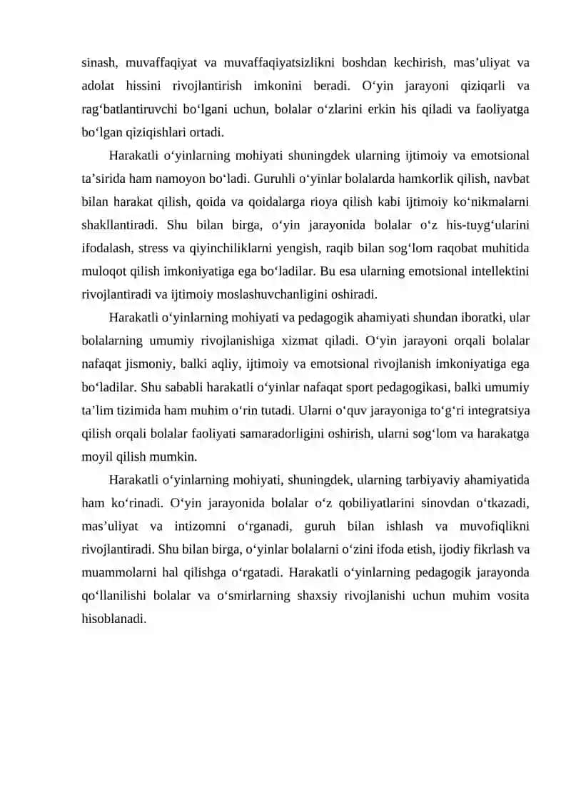 Harakatli o‘yinlar va uni o‘qitish metodikasi faniga kirish harakatli o‘yinlar tarixi tasnifi va pedagogik ahamiyati 4
