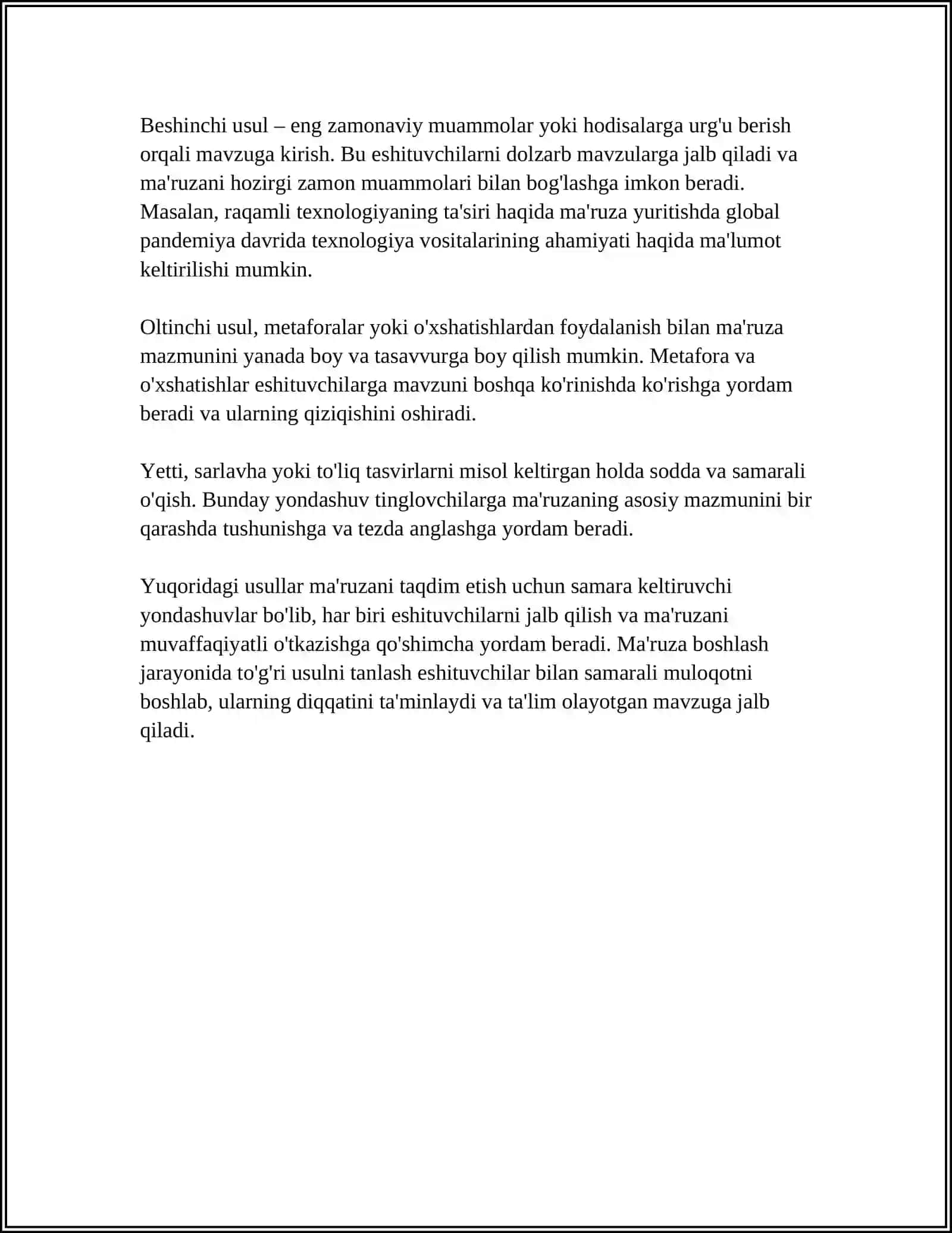 OG'ZAKI MA'RUZADA MATERIALNI TAQDIM ETISH USULLARI 4