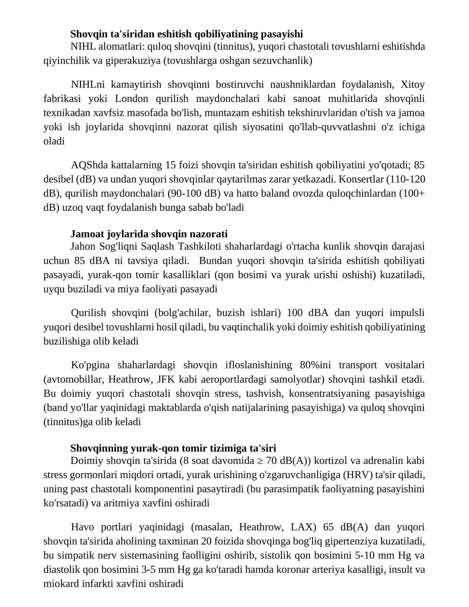 Inson organizmiga shovqinning ta’siri va uni kamaytirish vositalari 4