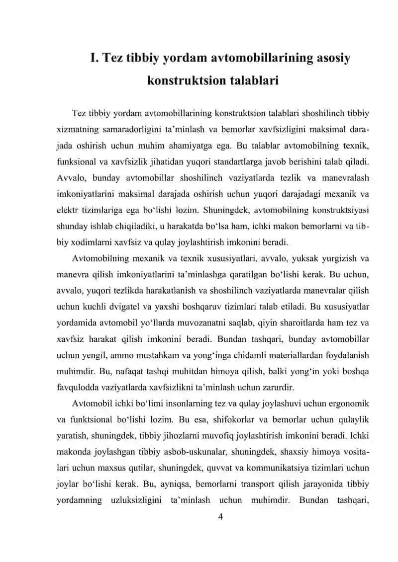 Tez Tibbiy Yordam Ko`ratishda Avtomobil Konstruksiyasiga Qo`yiladigan Asosiy Talablar 4