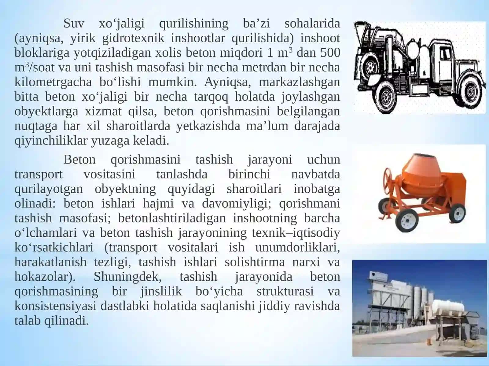 Beton Qorishmasini Tashish, Uzatish va Joylashtirish Ishlari 4