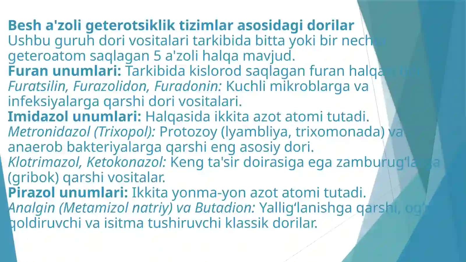 Getero va polifunksional brikmalar asosida ishlab chiqariladigan zamonaviy dori vositalari. 4