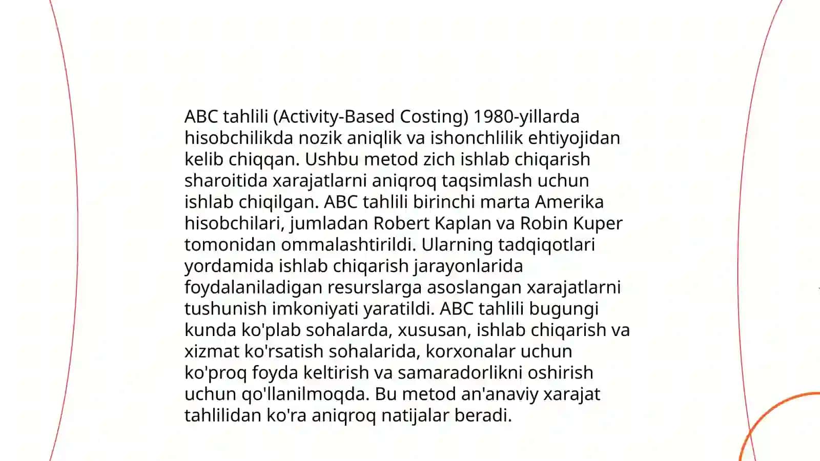 'Activity Based Costing(ABC)' tahlilining tavsifi 4