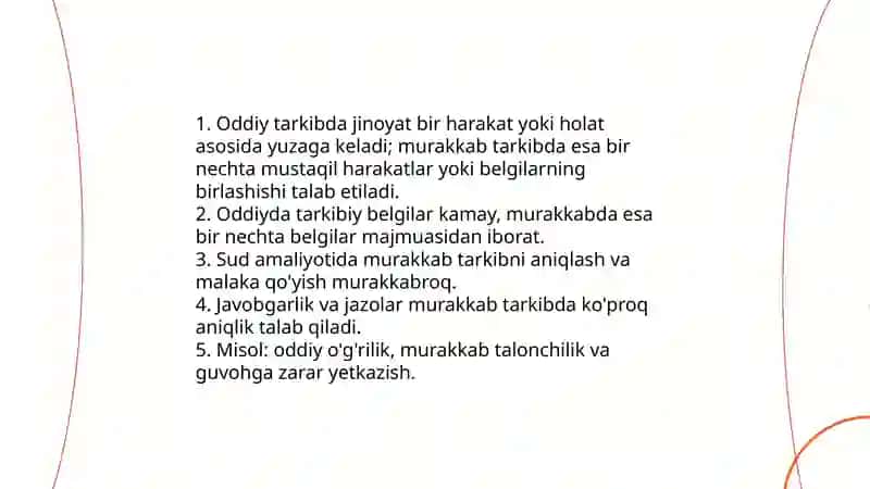 Oddiy tarkibli jinoyatlar tushunchasi turlari 4