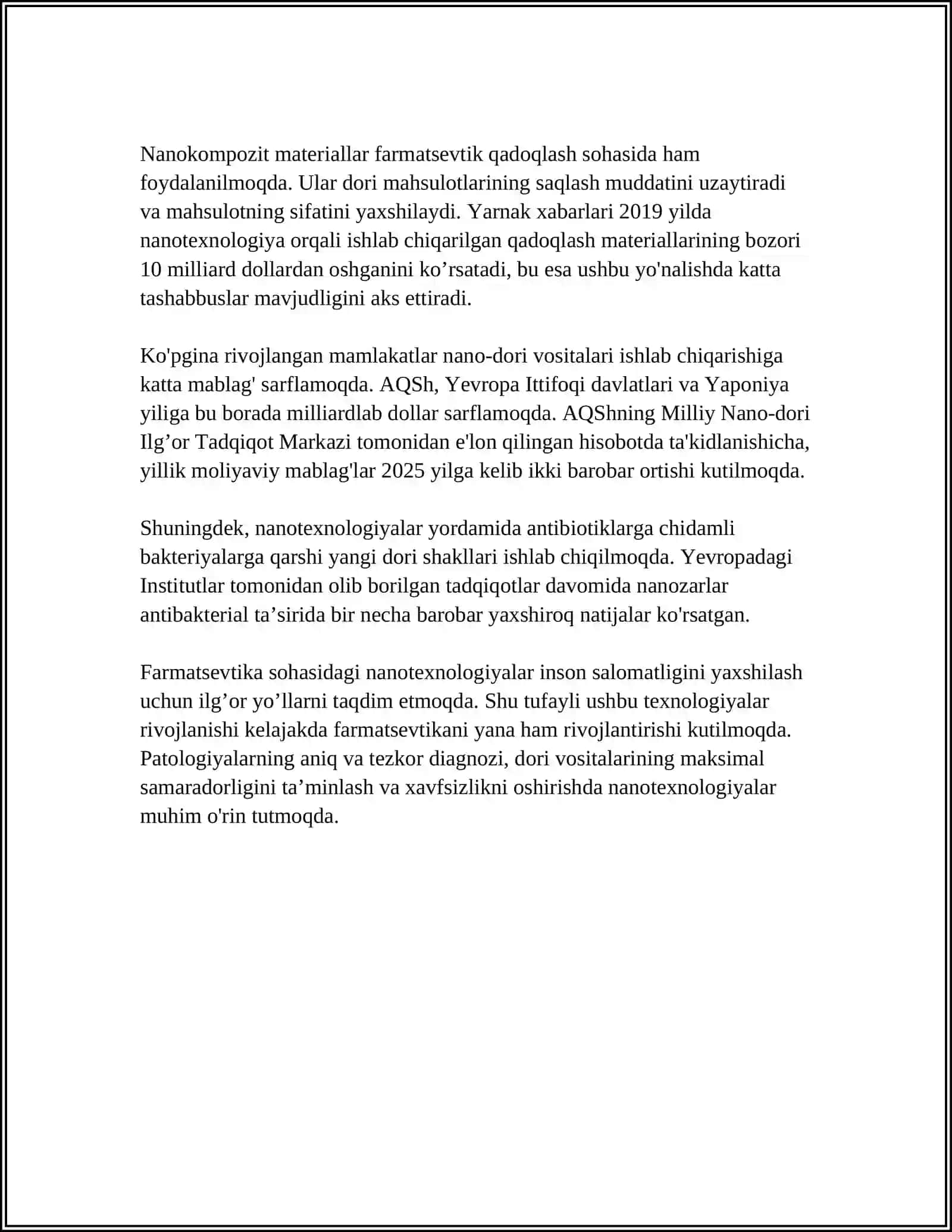 BUGUNGI KUN TIBBIYOTINING TURLI SIXALARIDA NANOTEXNOLOGIYALARDAN FOYDALANISHNING ASOSIY SABABLARI HAMDA UNING NATIJALARI 4