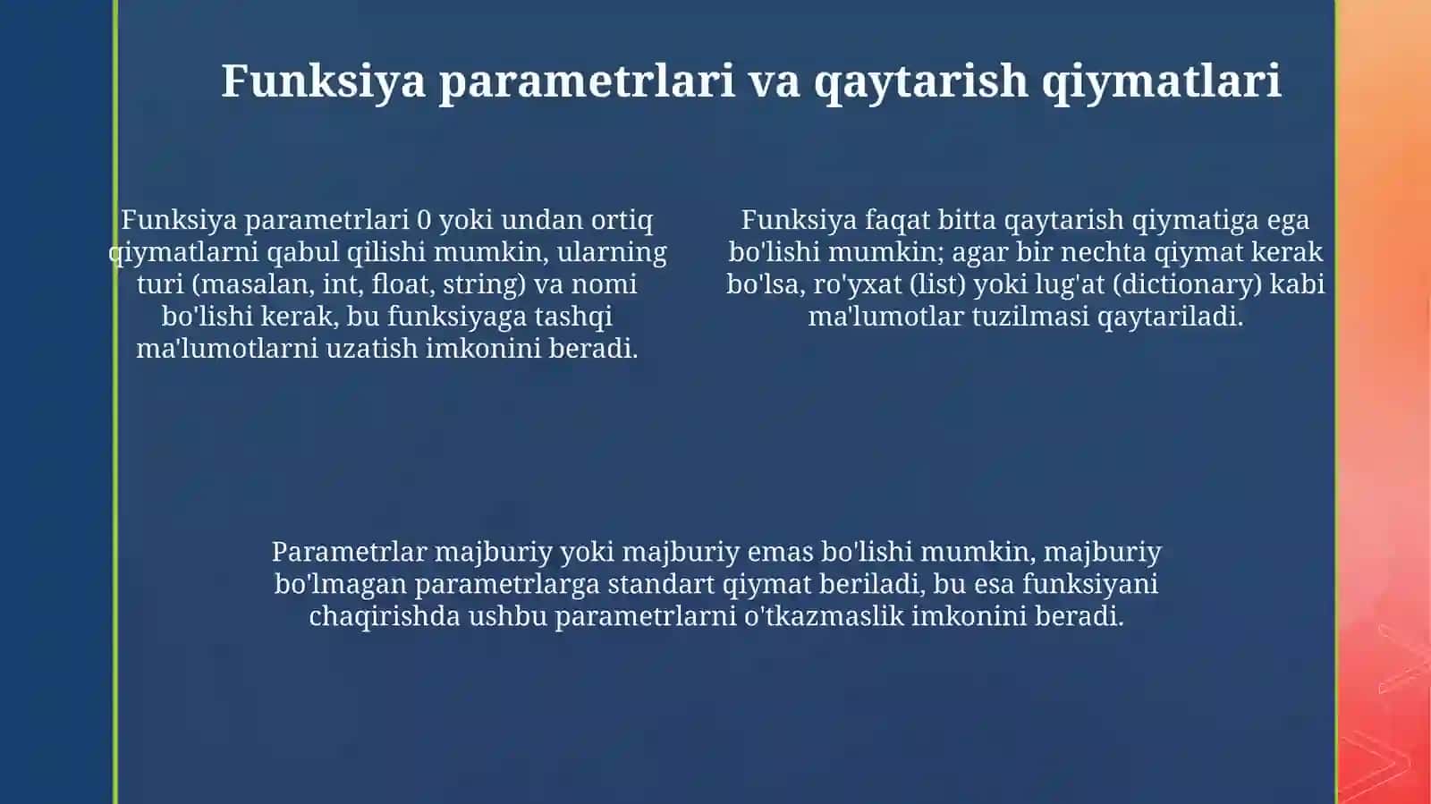 Funksiyalar yaratish va ulardan foydalanish 4