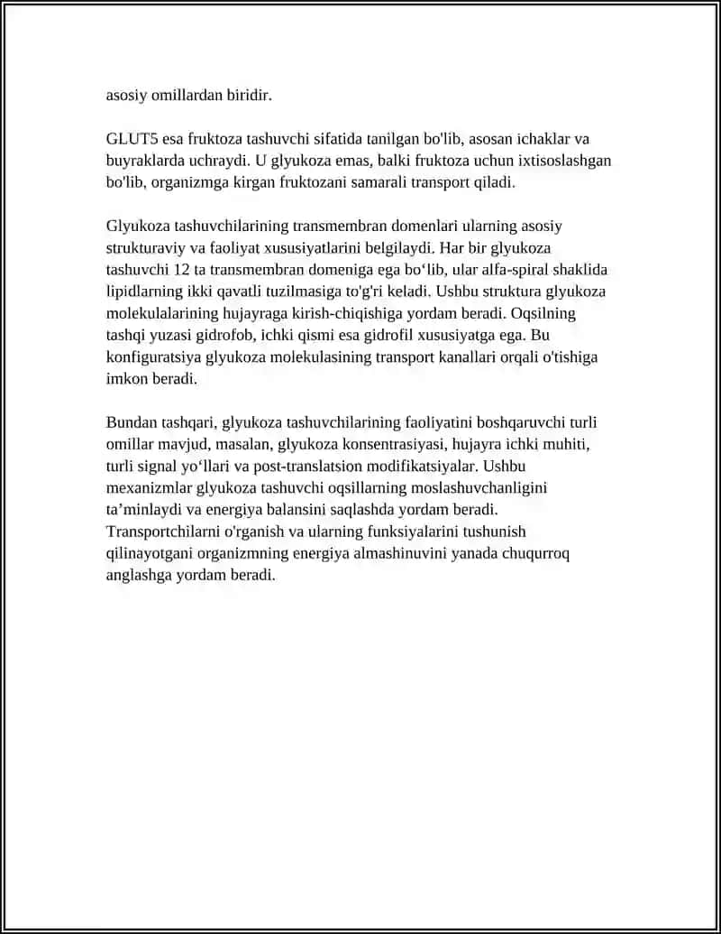 GLUKOZA TASHUVCHILARNING TUZILISHI, SPETSIFIKLIGI, KLINIK AHAMIYATI 4