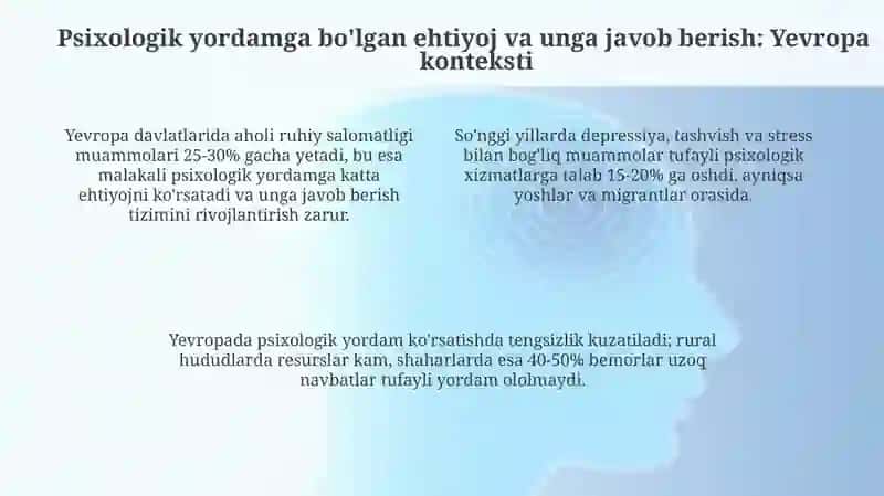 Yevropa davlatlarining sog'liqni saqlash tizimida psihologik xizmatining o'ziga hosligi 4