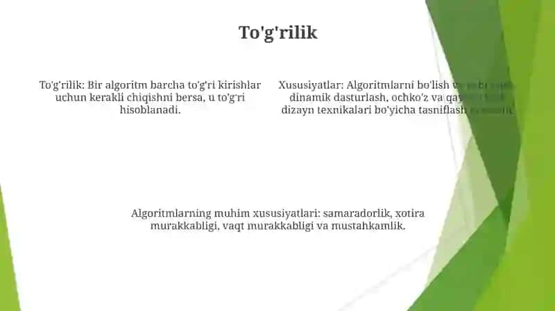 Algoritmning turli xossalari 4