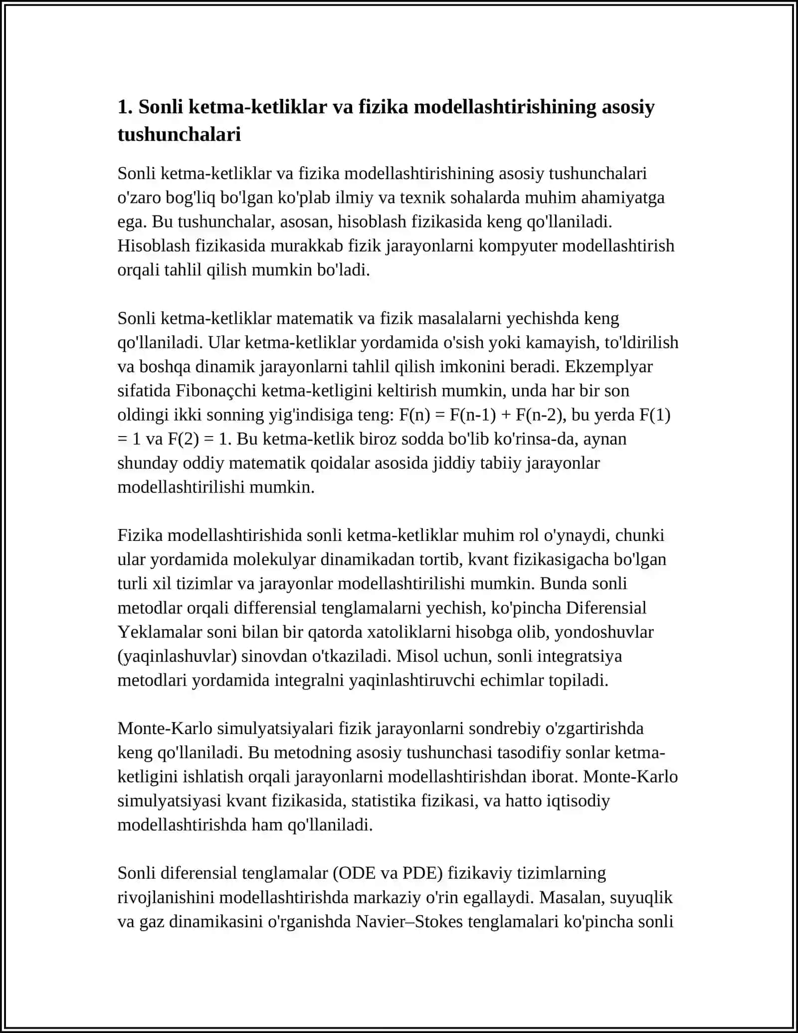SONLI KETMA-KETLIKLARNING FIZIKA JARAYONLARINI MODELLASHTIRISHDA QO'LLANILISHI 4