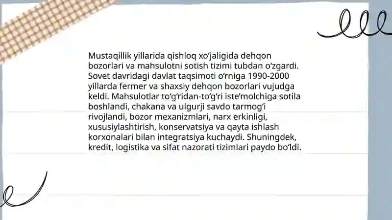 Mustaqillik yillarida qishloq xo‘jaligi va sanoat sohasidagi o‘zgarishlar 4