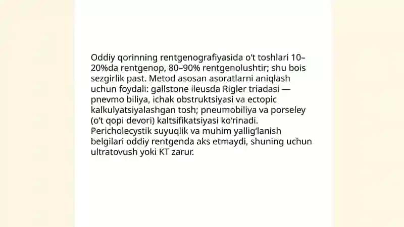 O‘t qopi, o‘t yo‘llari va oshqozon osti bezi nur tekshiruvi usullari 4