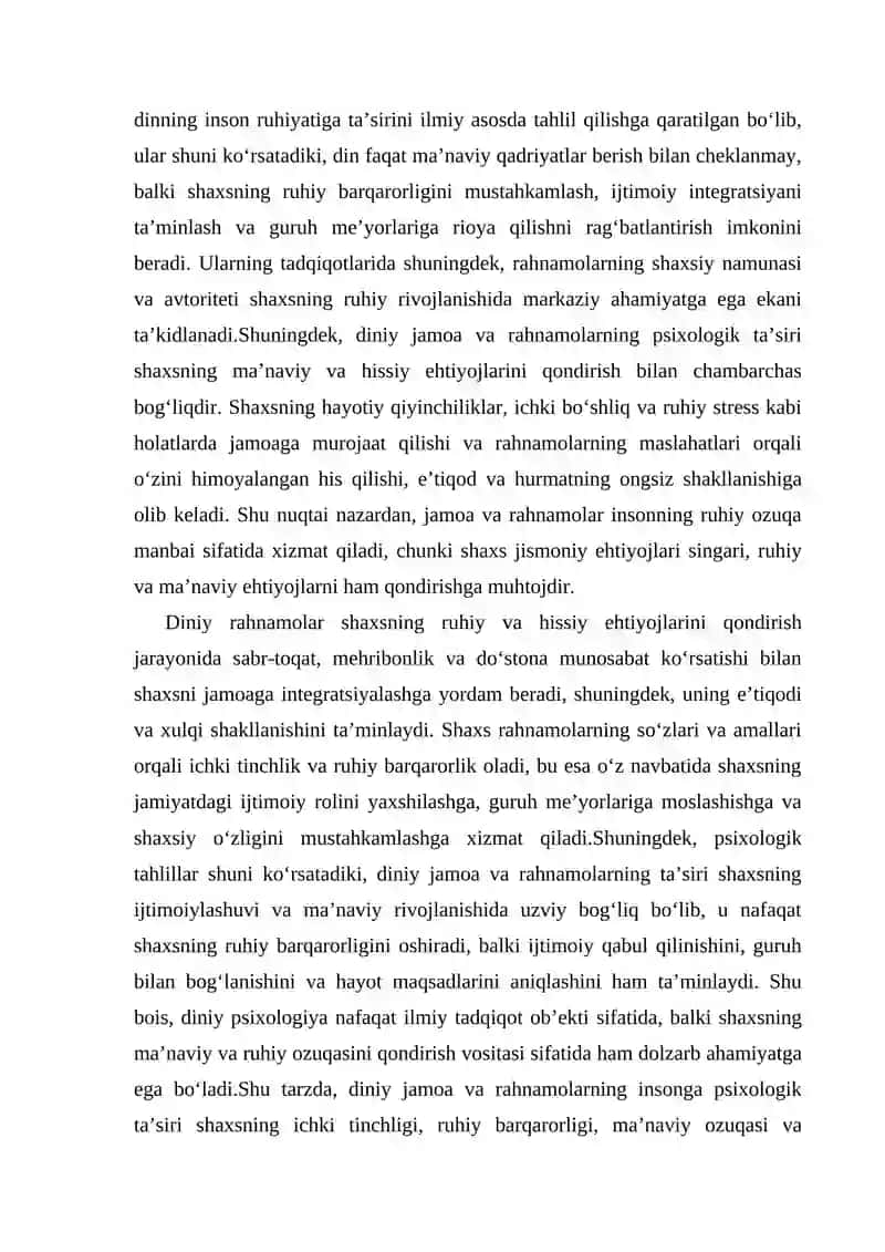 Mavzu: Insonning diniy jamoaga qo‘shilishi va uning psixologik tomonlari 4