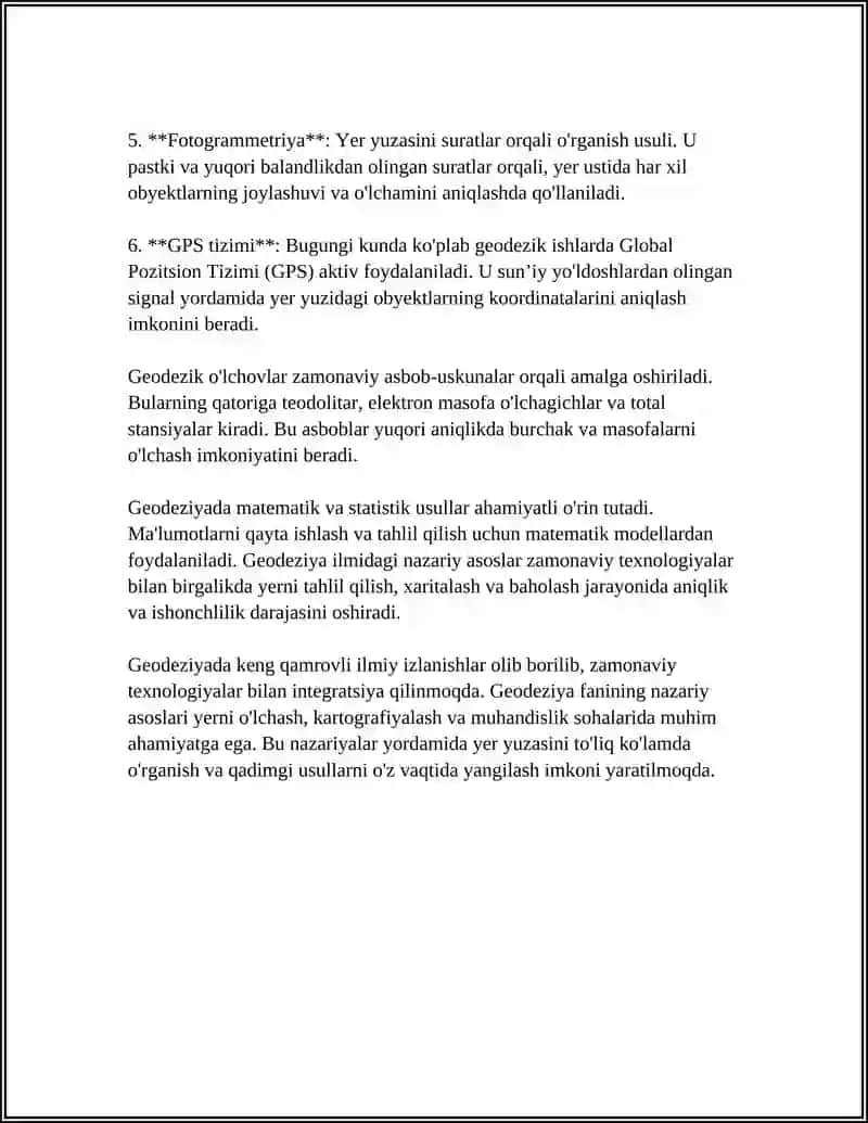 Geodezik o'lchovlar orqali yer yuzasini tahlil qilish 4