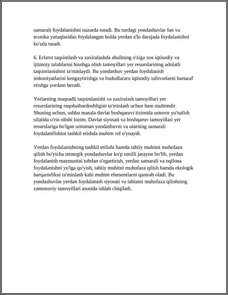 TURLI MAQSADLARDA MULJALLANGAN YERDAN FOYDALANISHLARINI TASHKIL ETISH YERLARDAN VA TABIIY MUXITNI MUHOFAZA QILISH 4