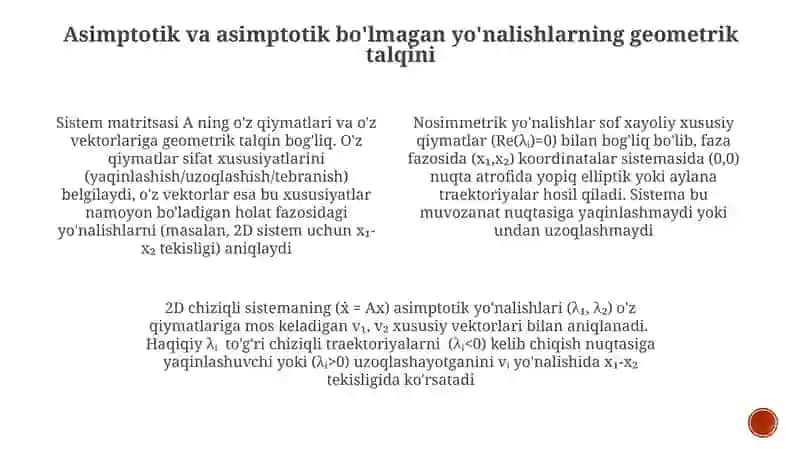 Asintotik va noasimtotik yo'nalishlar 2 -tartibli chiziqlarning urinmasi maxsus yo'nalishlar 4