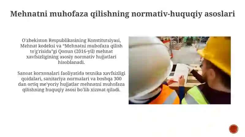 Sanoat korxonalarini qurish va ishlatishda mehnatni muhofaza qilishga qaratilgan chora-tadbirlar 4