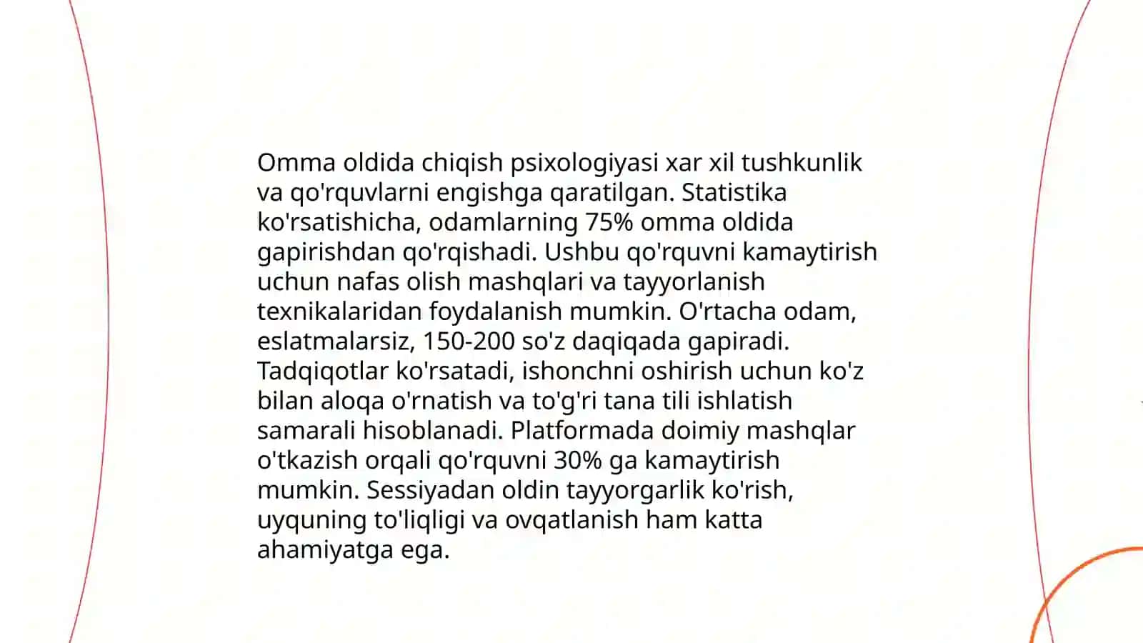 Hamshiraning notiqlik san'ati.Omma oldida chiqish ko'nikmasi.Aholi hayot tarzini shakllantirish va tarğib qilish mexanizmlarini konsepsiyasi 4