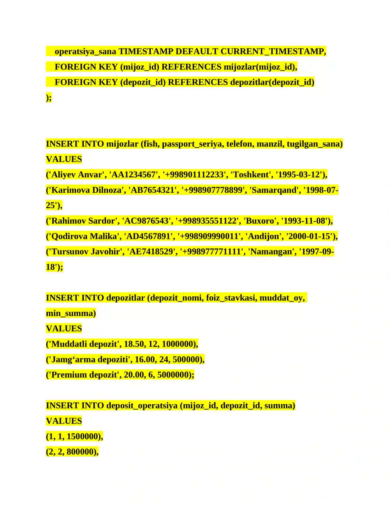 Tranzaksiyalar bilan ishlash. TCL buyruqlaridan foydalangan holda SQL-so‘rovlar yozish 4