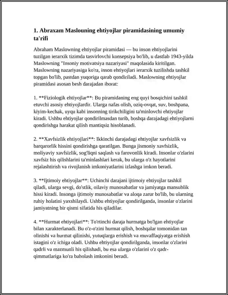 AMERIKALIK PSIXOLOG ABRAXAM MASLOUNING EHTIYOJLAR PIRAMIDASI 4