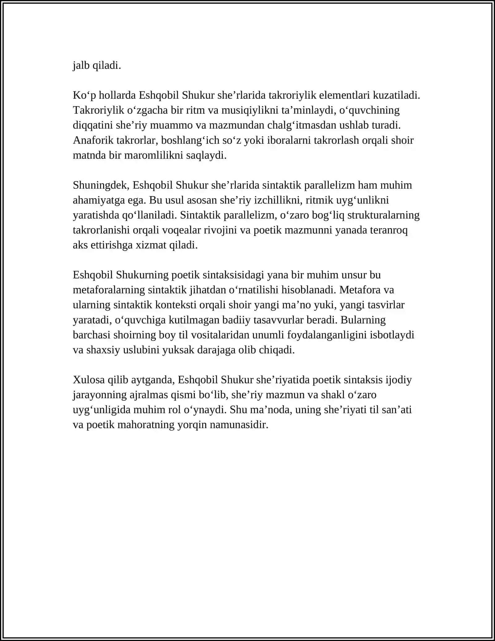 REFERAT: ESHQOBIL SHUKUR IJODIDA POETIK SINTAKSIS 4