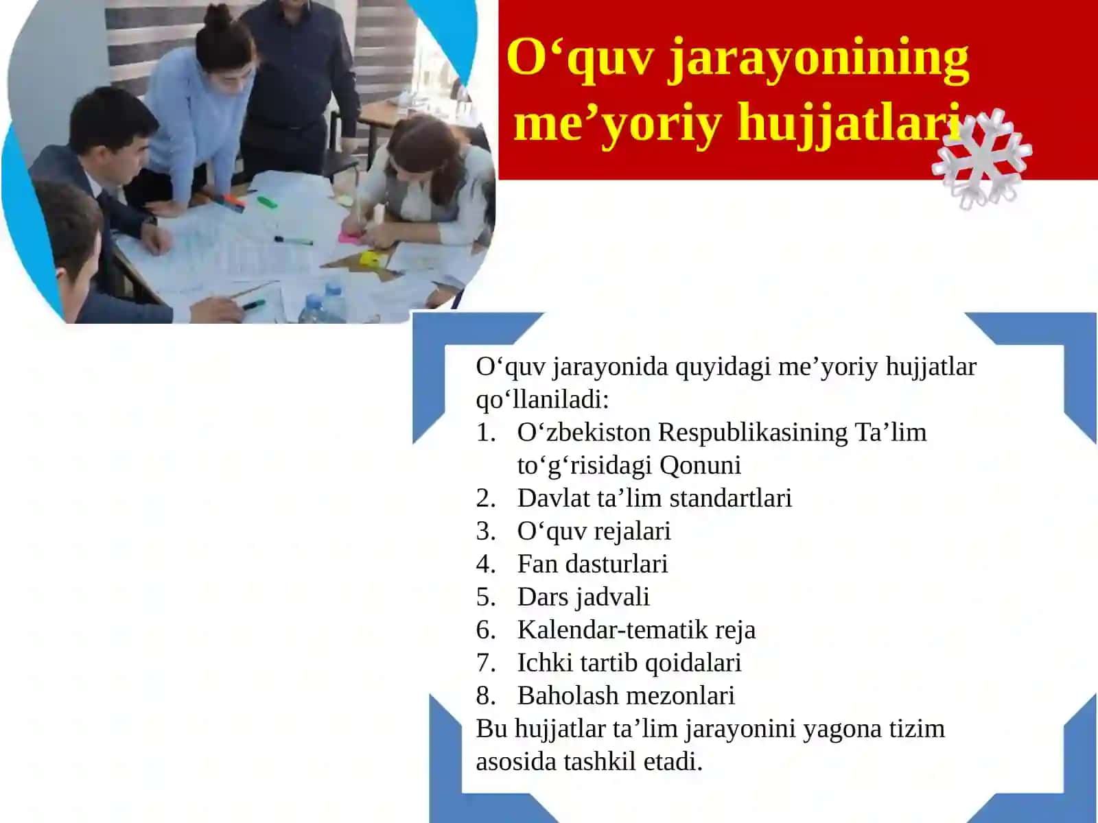 O‘quv jarayonining me’yoriy hujjatlarini o‘rganish va tahlil qilish 4