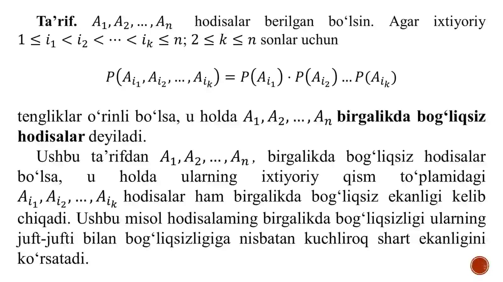 3-ma’ruza.Hodisalarning bog‘liqsizligi. To‘la ehtimollik va Bayes formulalari 4