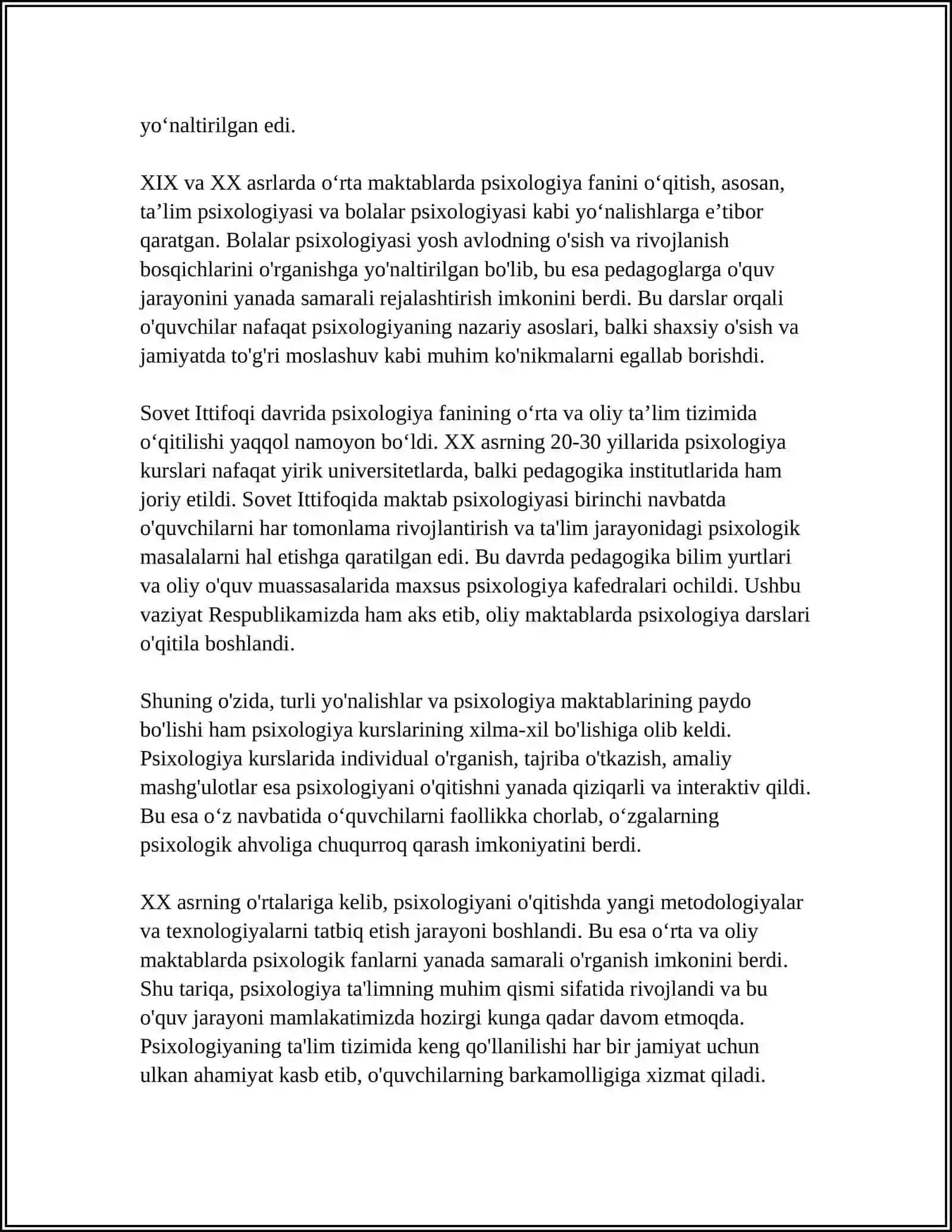 OLIY VA OʻRTA MAKTABDA PSIXOLOGIYANI OʻQITISH TARIXI 4