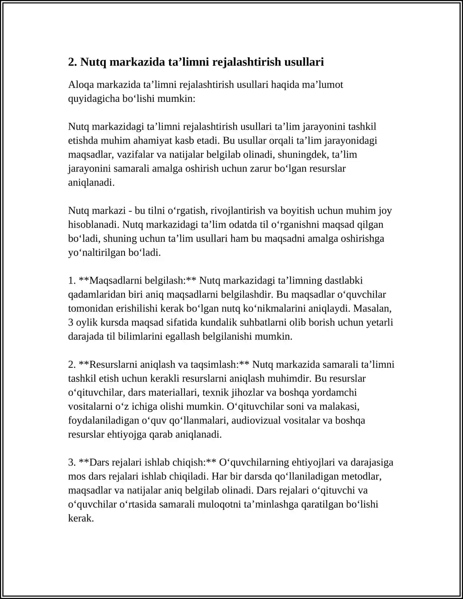 TIL VA NUTQ MARKAZIDA TAʼLIMIY FAOLIYATNI TASHKIL ETISH METODIKASI 4