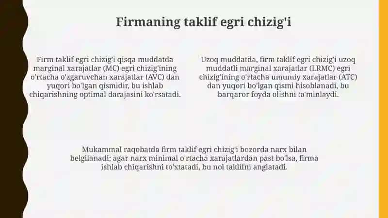Mukammal raqobatlashgan bozorda qisqa va uzoq myddatli oraliqda firma faoliyatining tahlili 4