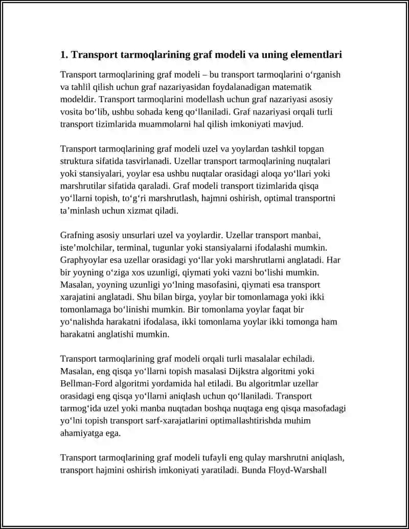 GRAF NAZARIYASINING TRANSPORT TARMOQLARIGA TADBIQI 4