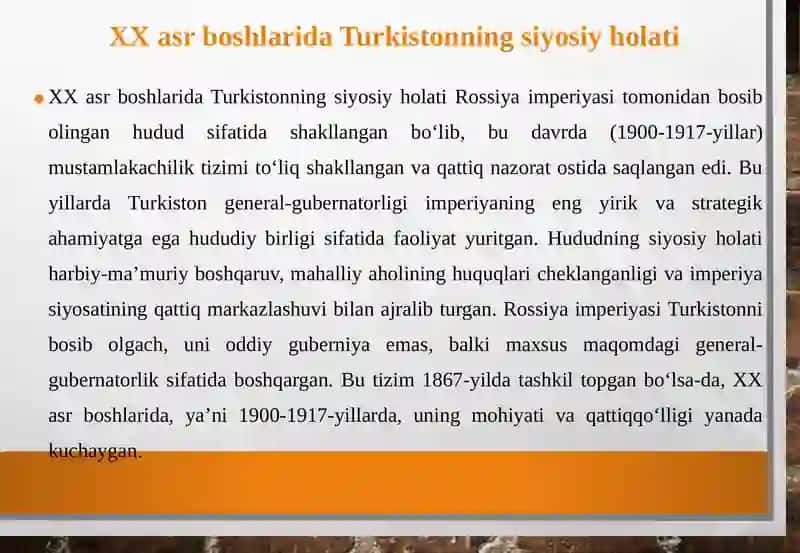 Turkistonning siyosiy holati XX asr boshlarida (1900-1917-yillar) 4