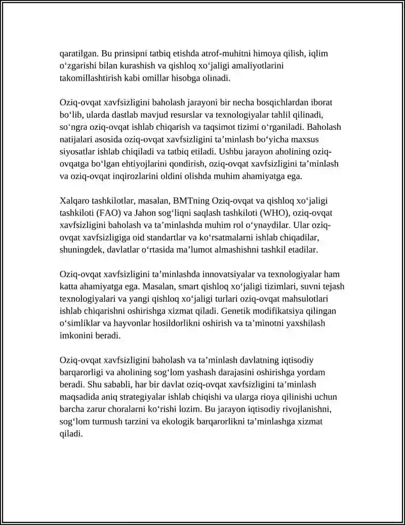 OZIQ OVQAT XVFSIZLIGINI BAHOLASH 4