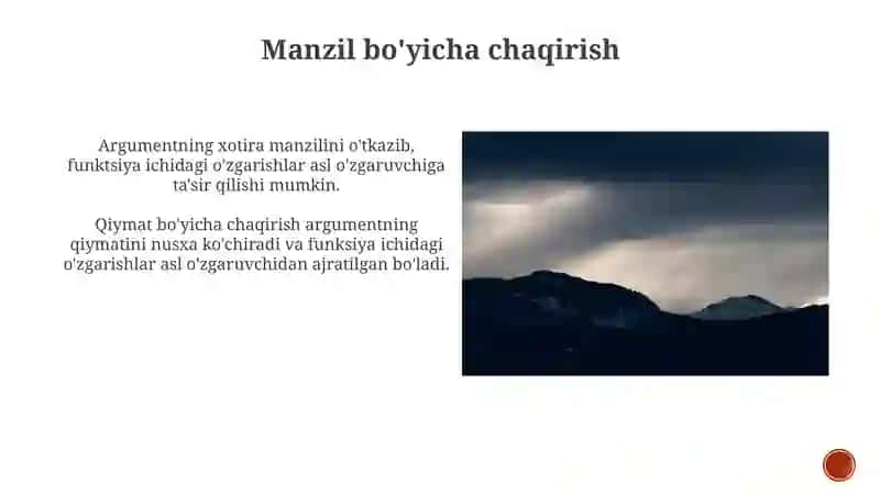 Funksiyalar va parametrlarni uzatish usullari 4